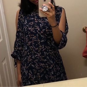 AMERICAN EAGLE NAVY BLUE FLORAL CUTOUT DRESS | S